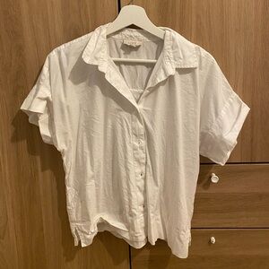 LOFT White Relaxed Short-Sleeve Button-Down Shirt